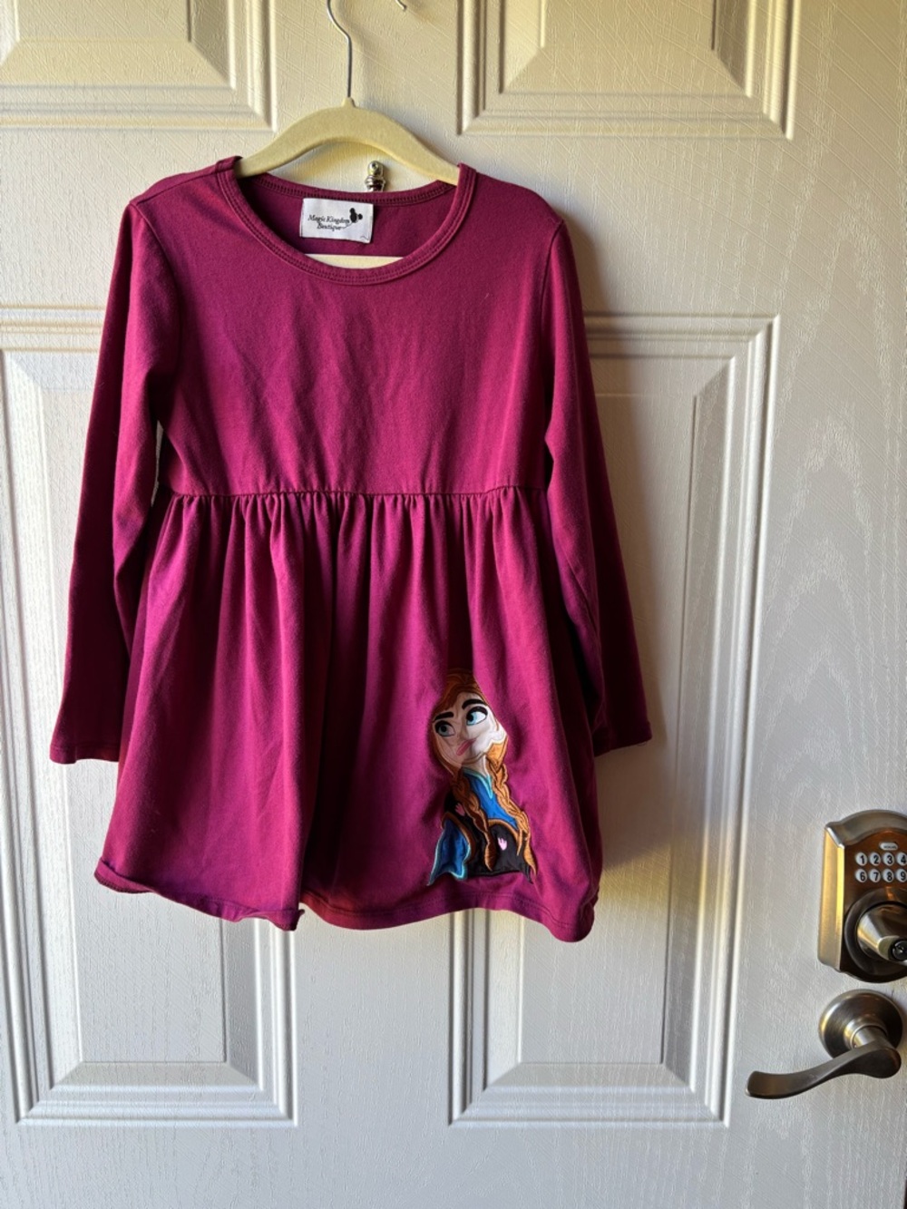 Girls' Long-Sleeve Twirl Dress with Character Detail - Berry